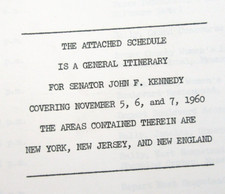 Senator John F. Kennedy JFK General Itinerary Nov. 5,6, & 7 1960 & Other Papers picture