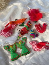 Vintage Christmas Ornaments Lot 9PC Multicolor Felt Sequin Kitsch MCM Birds picture