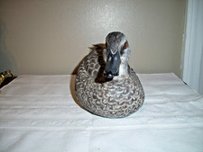 vintage hand painted hand carved wood duck Carved By John Harrell, Angolia La picture