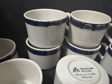 Vintage American Airlines Syracuse China Coffee Cups Set of 10 Blue Trim picture