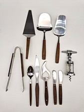10 VTG MCM Danish Style Kitchen and Bar Utensils w Wood Handled Stainless Steel picture