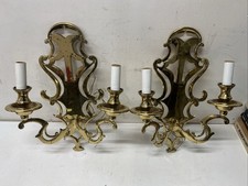 Vintage Pair Brass Two-arm Wall Sconces Electrified Hollywood Regency Style picture
