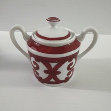 Hermes Balcon du Guadalquivir Sugar Bowl Red White Porcelain Tableware w/Box picture