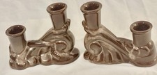Vintage Frankoma Cocoa Brown Glaze Double Candleholders #304....1 Pair picture