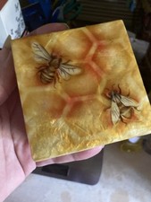 1228B *      HONEY BEES  ~ CAPIZ SHELL TRINKET BOX  comes With BEE Earrings picture