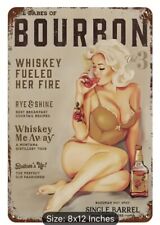 Bourbon Tin Metal Bourbon Pinup Girl Sign Bar Den Vintage Decor picture