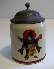 VTG GERMAN CERMIC BEER STEIN OR CHILDS MUG WITH PEWTER LID & MUNICH CHILD PIC  picture