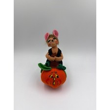 Annalee Halloween Felt Mouse with Pumpkin Figurine Fall Decor Overalls 6 Inch picture