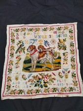 Vintage Alphabet ABC Embroidery Sampler St Bernard Dog Bird Floral Needlepoint picture