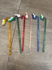 6 VTG 1950-60s Cocktail Sparkle Swizzle Sticks Acrylic With Whistles 6” Barware picture