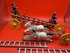 Vintage Cast Iron Horse-Drawn Fire Pumper Engine — Two Horses — Antique Toy picture