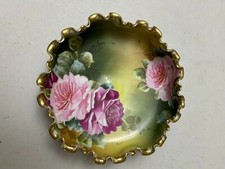 Antique Hand Painted Nippon Round Floral (Pink Roses) Ruffled Edge Dish picture