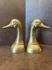 Vintage Set of 2 Solid Brass 6.5” Mallard Duck Head Bookends Korea picture