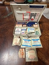 Vintage Johnson Johnson Metal First Aid Emergency Kit Original Contents J&J picture