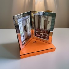 Rare Hermes Large Double Hinged Silver Plated Frame 11 1/2 X 9 Wood Back W /Box picture