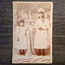 Antique Cabinet Card Girls Confirmation Bible Cross Rosary Candle Hartford WI picture