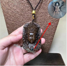 Natural Grade A Wood Carving Dudume Avalokiteshvara Bodhisattva Pendant Necklace picture