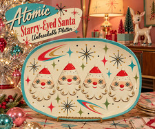 Atomic Starry Eyed SANTA platter Holt Howard Vintage Inspired Christmas 1950s 60 picture