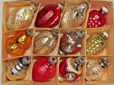 Lot VTG Glass ROSE TORNADO LANTERN BERRY CONE Christmas Ornaments Shiny Brite picture
