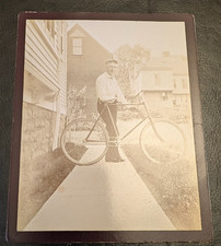 Bicycle History-RARE-1892 Cabinet Card Man w/his Bicycle Eastman Kodak Co Mount picture