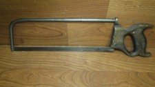 Vintage Antique Butcher bone saw hacksaw wooden adjustable handle picture