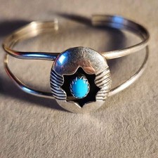 Vintage Navajo Baby/Child Sterling Silver & Turquoise Cuff – Stamped 