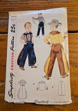 Vtg 1940's-50's Simplicity Cowboy Chaps, Pants & Shirt Pattern  Size 2 Toddler picture