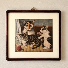 Vintage Cat and Kittens Framed Print 1872 Folk Art Americana National Gallery picture