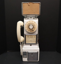 Vintage RARE WHITE Automatic Systems Bell Rotary Pay Phone 3 Coin Slot antique picture