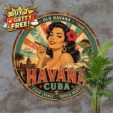 Havana Cuba Vintage Travel Style Round Metal Sign Cafe Wall Decor Plaque picture