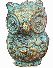 Metal Owl Figurine Knob w/ Threaded Screw Back, Green Patina Finish picture