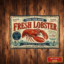 Fresh From Maine Lobster Pot Seafood Metal Sign Retro Ocean Restaurant Plaque picture