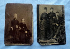 Pair of Antique 1890's Tin Type Photos Man, Women, Children in Victorian Fashion picture