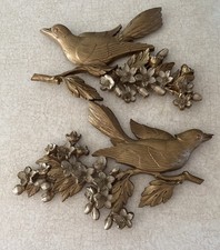 VTG 1960’s SYROCO HOMCO WALL DECOR MCM BIRDS DOGWOOD RETRO GOLDTONE picture