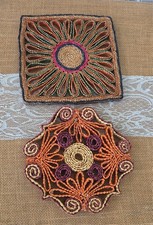 2 Vintage Woven Straw Trivets, Pot Holders, Hot Pads, 1970's Table or Wall Decor picture
