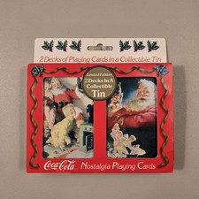 Coca Cola Nostalgia Double Deck Santa Playing Cards With Tin Case  picture