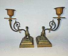 Antique Pair 19th Century French Figural Greyhound / Whippet Candlesticks Brass picture