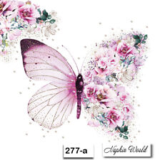 (277-a) TWO Individual Paper Luncheon Decoupage Napkins - FLORAL BUTTERFLY PINK picture