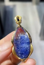 19g+ Rare Natural Beautiful Blue Dumortierite Quartz Crystal 18K gold Pendant picture