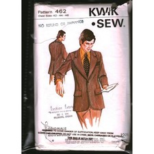 Vintage Kwik Sew 462 Mens Blazer Sport Coat Sewing Pattern Chest 42-46 Retro 70s picture