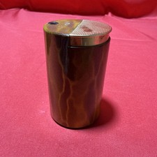 Vintage 1970S Tortoise Faux Wood Cylinder table Lighter Mid-Century Butane Deskt picture