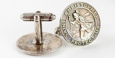 Vintage Saint Christopher Protect Us Sterling Silver Cufflinks Catholic Christ picture