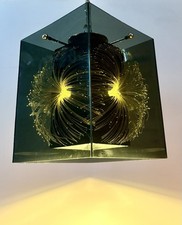 Vintage 1960's-70's MCM Retro Fiber Optic Smoked Lucite/Acrylic Cube Swag Light picture