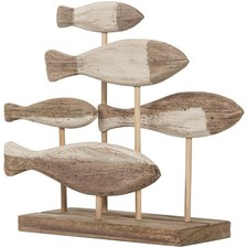 Wooden Shoal of Fish Fish Sculpture Decor for Coastal Nautical Beach Ocean La... picture