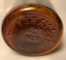 Antique ESKAY'S ALBUMENIZED FOOD July 11 1893 Golden Amber Jar 7.5” Ground Lip picture
