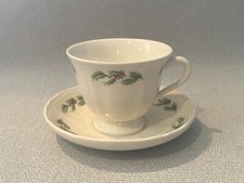 Wedgwood Etruria Barlaston Queen's Holly 1991 Footed Cup & Saucer Set picture
