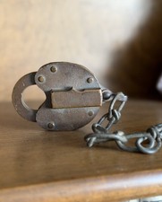1949 SLAYMAKER Railroad Industrial Padlock Lock w Chain HS Vintage No Key picture
