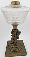 Antique Composite Kerosene Lamp Figural GRAPE HARVEST Cherub with Dog Pat'd 1872 picture