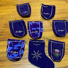 Crown Royal Purple/Gold Drawstring Bags Lot Happy Holidays 2011 & Daytona picture