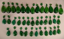VINTAGE LOT 36 ITALY EMERALD GREEN CRYSTAL GLASS TEARDROP PRISM CHANDELIER PART picture